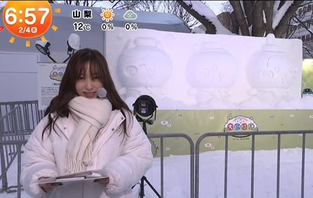 【画像】寒い中、さっぽろ雪まつりをリポートする林佑香、可愛い